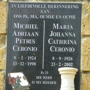 CERONIO Michiel Adriaan Petrus 1924-1998 &amp; Maria Johanna Cathrina 1926-2002