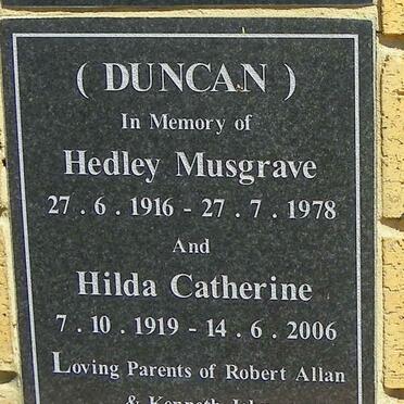 DUNCAN Hedley Musgrave 1916-1978 &amp; Hilda Catherine 1919-2006