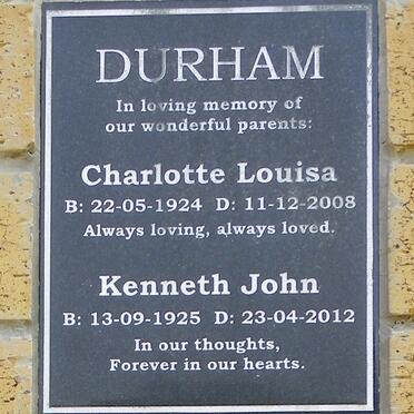 DURHAM Kenneth John 1925-2012 &amp; Charlotte Louisa 1924-2008