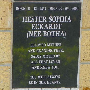 ECKARDT Hester Sophia nee BOTHA 1934-2000