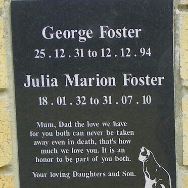 FOSTER George 1931-1994 &amp; Julia Marion 1932-2010