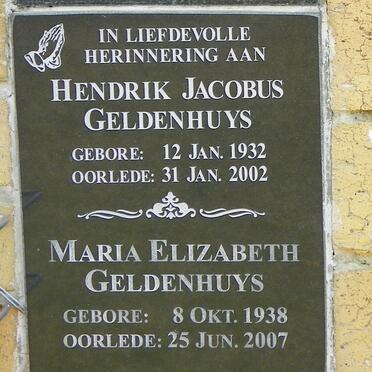 GELDENHUYS Hendrik Jacobus 1932-2002 &amp; Maria Elizabeth 1938-2007