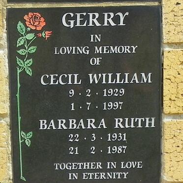 GERRY Cecil William 1929-1997 &amp; Barbara Ruth 1931-1987