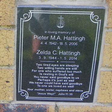 HATTINGH Pieter M.A. 1942-2006 &amp; Zelda C. 1944-2014