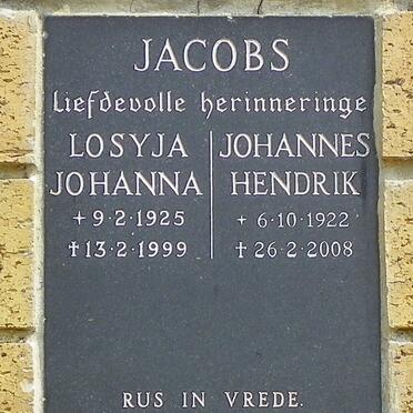 JACOBS Johannes Hendrik 1922-2008 &amp; Losyja Johanna 1925-1999