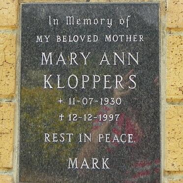 KLOPPERS Mary Ann 1930-1997