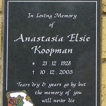 KOOPMAN Anastasia Elsie 1928-2003
