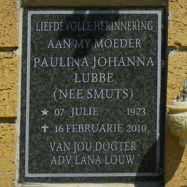LUBBE Paulina Johanna nee SMUTS 1923-2010