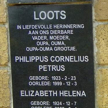 LOOTS Philippus Cornelius Petrus 1923-1999 &amp; Elizabeth Helena 1924-2002