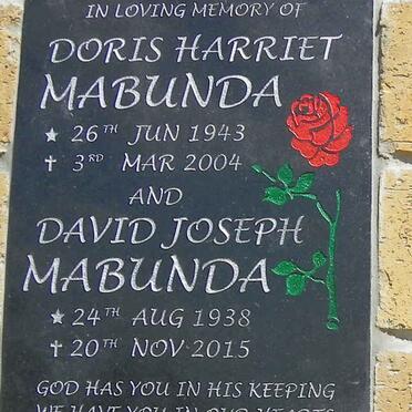 MABUNDA David Joseph 1938-2015 &amp; Doris Harriet 1943-2004