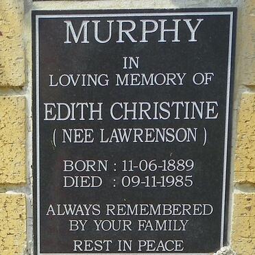 MURPHY Edith Christine nee LAWRENSON 1889-1985
