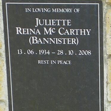 McCARTHY Juliette Reina nee BANNISTER 1934-2008