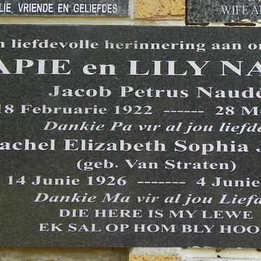 NAUDÉ Jacob Petrus 1922-1995 &amp; Rachel Elizabeth Sophia Jacoba VAN STRATEN 1926-2009