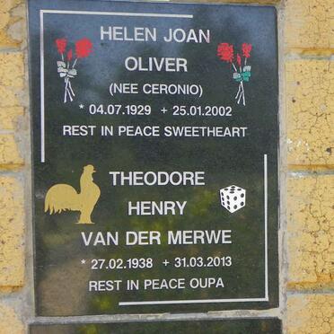 OLIVER Helen Joan nee CERONIO 1929-2002 :: VAN DER MERWE Theodore Henry 1938-2013