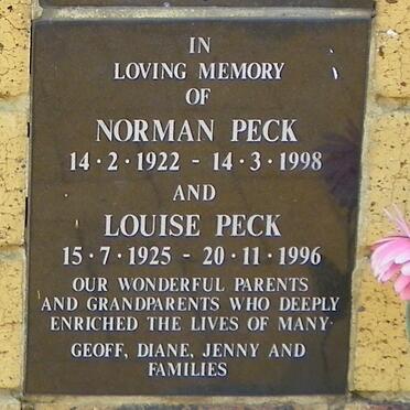 PECK Norman 1922-1998 &amp; Louise 1925-1996