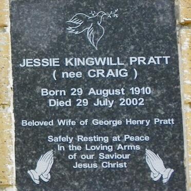 PRATT Jessie Kingwill nee CRAIG 1910-2002