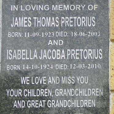PRETORIUS James Thomas 1923-2003 &amp; Isabella Jacoba 1924-2010