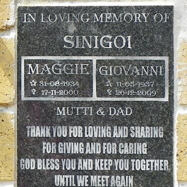 SINIGOI Giovanni 1937-2009 &amp; Maggie 1934-2000