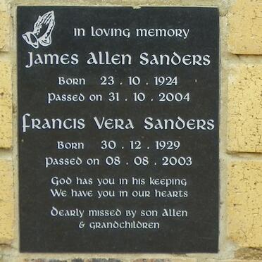 SANDERS James Allen 1924-2004 &amp; Francis Vera 1929-2003
