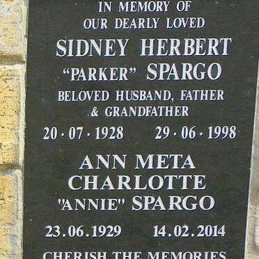 SPARGO Sidney Herbert 1928-1998 &amp; Ann Meta Charlotte 1929-2014