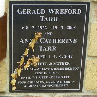 TARR Gerald Wreford 1922-2003 &amp; Anne Catherine 1931-2012