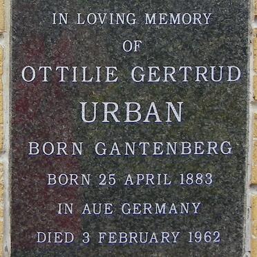 URBAN Ottilie Gertrud nee GANTENBERG 1883-1962