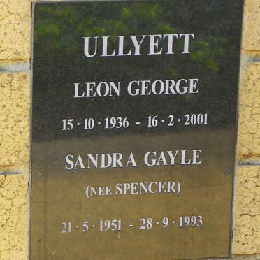 ULLYETT Leon George 1936-2001 &amp; Sandra Gayle SPENCER 1951-1993