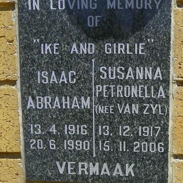 VERMAAK Isaac Abraham 1916-1990 &amp; Susanna Petronella VAN ZYL 1917-2006