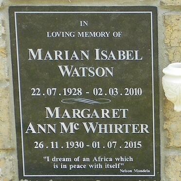 WATSON Marian Isabel 1928-2010 :: McWHIRTER Margaret Ann 1930-2015