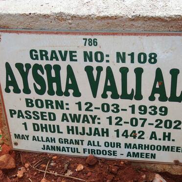 ALI Aysha Vali 1939-2021