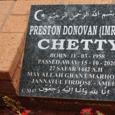 CHETTY Preston Donovan 1958-2020