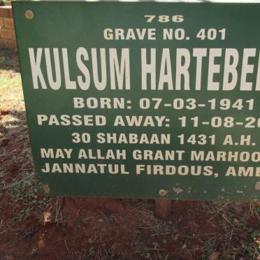 HARTEBEEST Kulsum 1941-2010