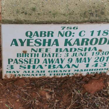 KARODIA Ayesha nee BADSHA 1930-2016