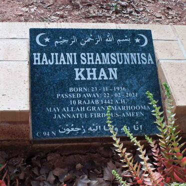 KHAN Hajiani Shamsunnisa 1936-2021
