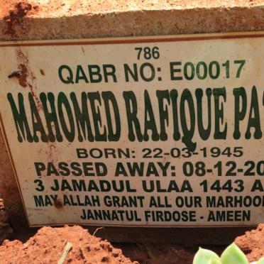 PATEL Mahomed Rafique 1945-2021