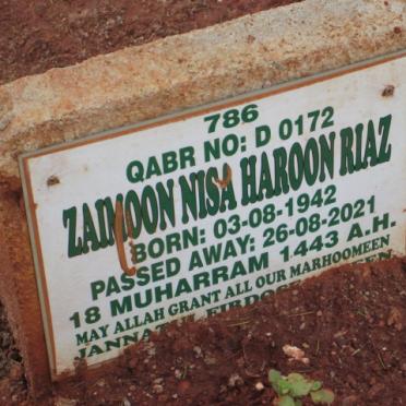 RIAZ Zaimoon Nisa Haroon 1942-2021