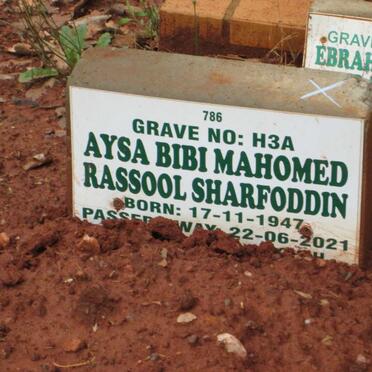 SHARFODDIN Aysa Bibi Mahomed Rassool 1947-2021