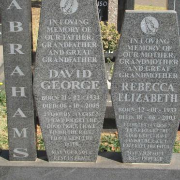 ABRAHAMS David George 1934-2005 &amp; Rebecca Elizabeth 1933-2003
