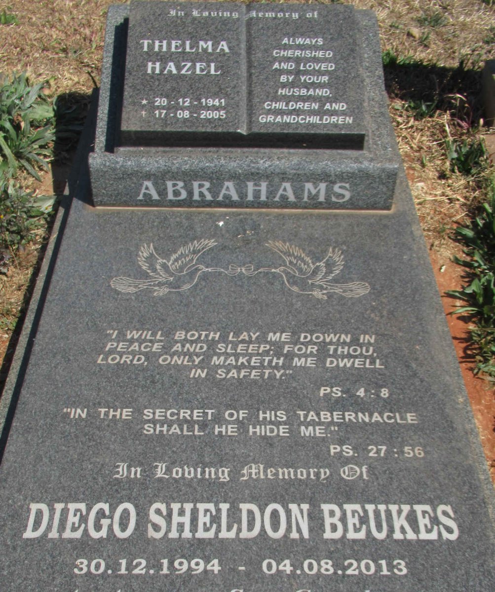 ABRAHAMS Thelma Hazel 1941-2005 :: BEUKES Diego Sheldon 1994-2013