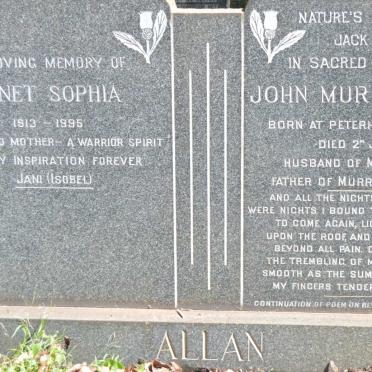 ALLAN John Murray -1954 &amp; Janet Sophia 1913-1995