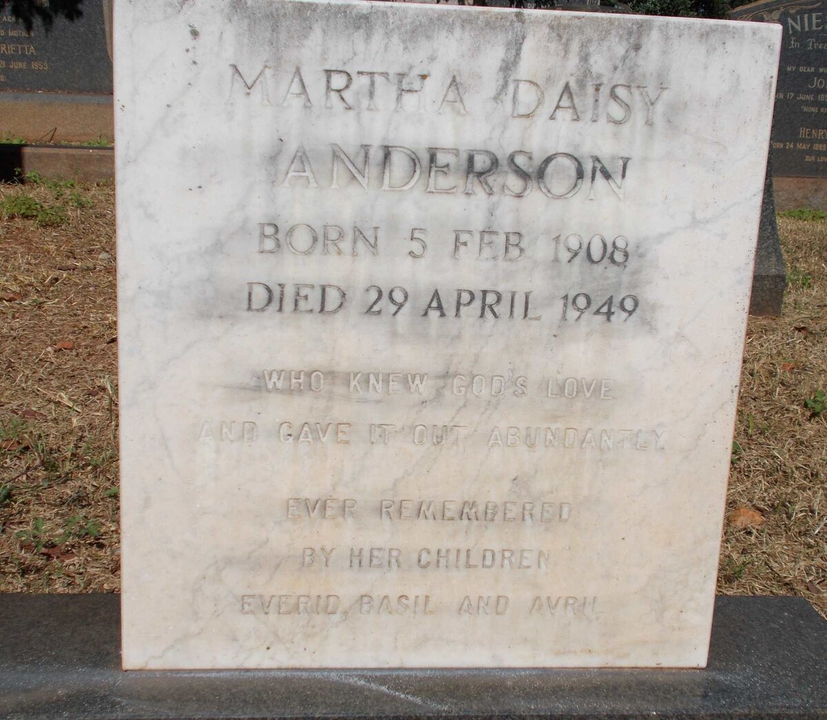 ANDERSON Martha Daisy 1908-1949