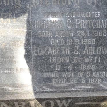 ARLOW Elizabeth nee De WET 1888-1976 :: PRITCHARD Johanna C. nee ARLOW 1908-1968