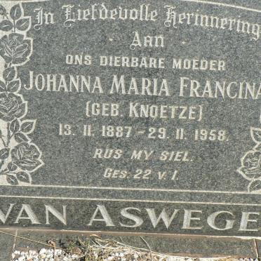 ASWEGEN Johanna Maria Francina, van nee KNOETZE 1887-1958