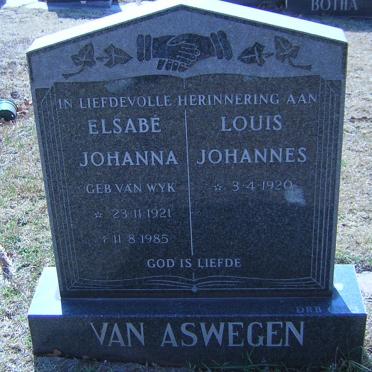 ASWEGEN Louis Johannes, van 1920- &amp; Elsabe Johanna van WYK 1921-1985