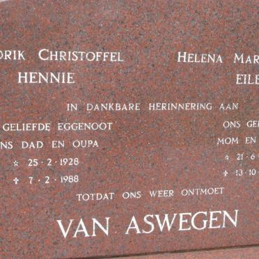 ASWEGEN Hendrik Christoffel Hennie, van 1928-1988 &amp; Helena Maria Christina Eileen 1926-1990