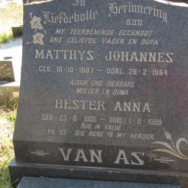 AS Matthys Johannes, van 1887-1964 &amp; Hester Anna 1905-1969