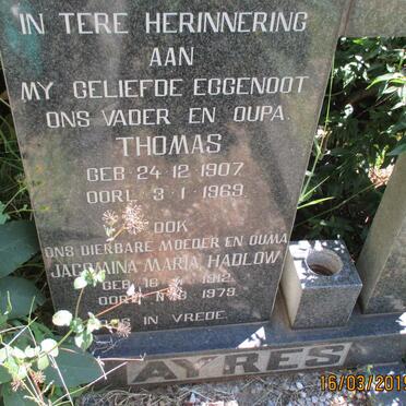 AYRES Thomas 1907-1969 &amp; Jacomina Maria HADLOW 1912-1979