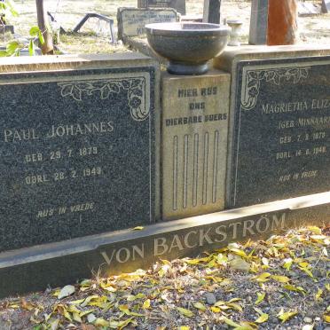 BACKSTROM Paul Johannes, von 1879-1949 &amp; Magrietha Elizabeth MINNAAR 1878-1948