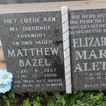 BAZEL Matthew 1937-1986 &amp; Elizabeth Maria Aletta 1946-2013