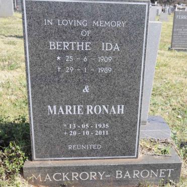 BARONET Berthe Ida, MACKRORY- 1909-1989 :: MACKRORY-BARONET Marie Ronah 1935-2011